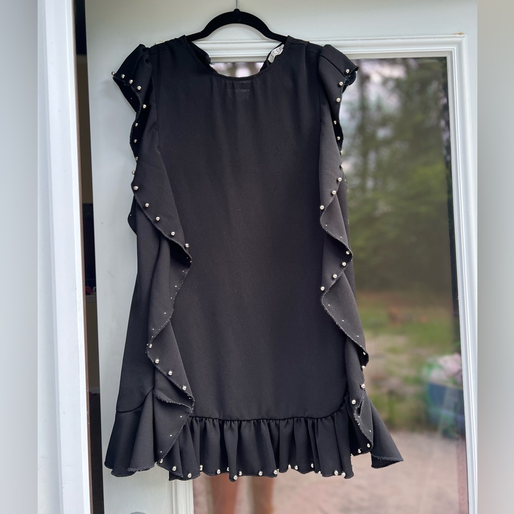 TCEC black ruffled mini dress
